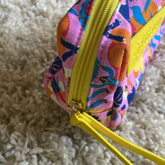 Kiehl's Makeup Travel Pouch Bag Colorful Yellow Wrist Loop Full Zipper - Picture 3 of 5